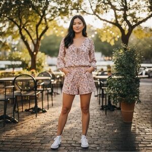 Astr Floral Print Romper with Long Sleeves